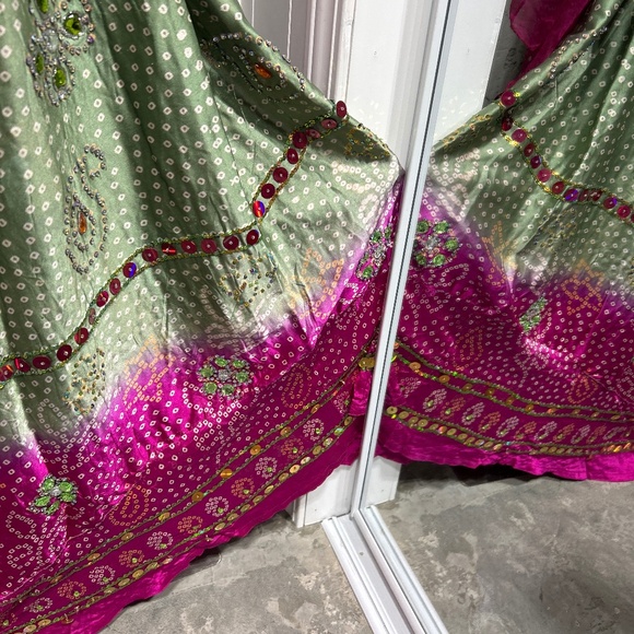 Elegant Pink and Green Lehenga - Picture 2 of 15